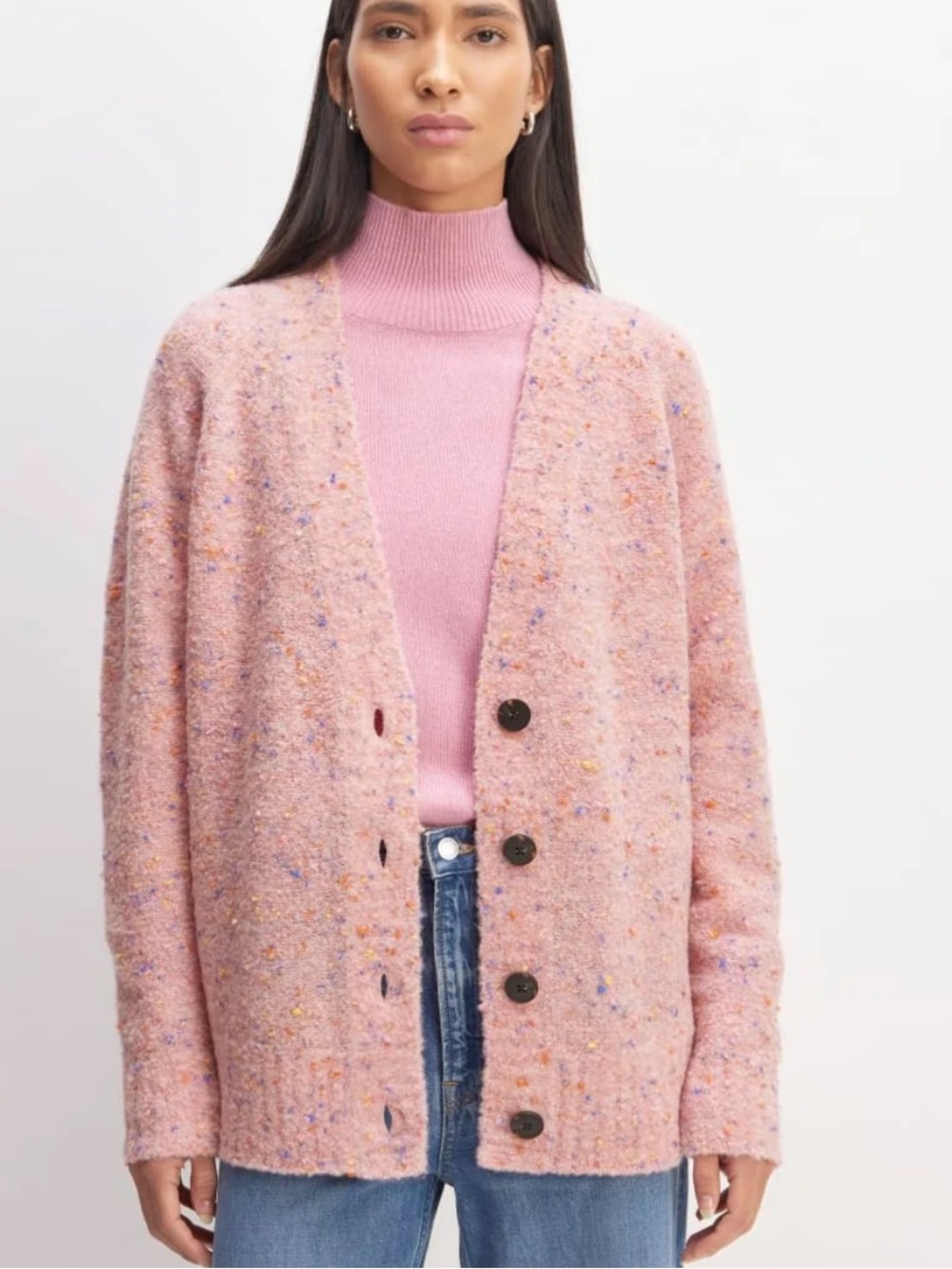 Everlane The Confetti Cardigan Pink Multi Size Small Merino Wool